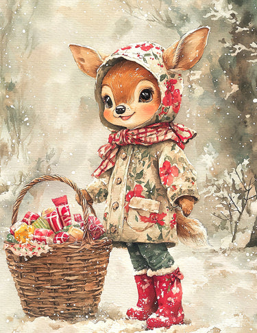 Cute Christmas Deer, DCO-102161, Sign For Wreath, 10x10in Metal Sign